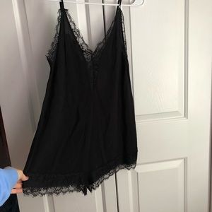 Express black lace satin romper